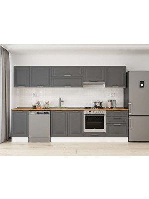 Alvinka 315X210 cm Klasik Mebran Mutfak Dolabı M-E90S45S60-1 Antrasit - Suntalam