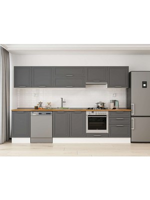Alvinka 320X210 cm Klasik Mebran Mutfak Dolabı M-E90S50S60-1 Antrasit - Suntalam
