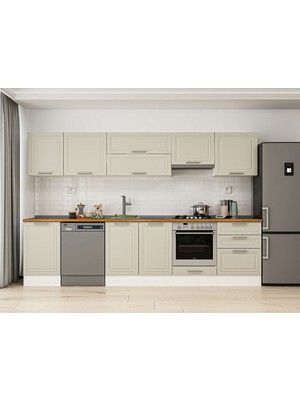 Alvinka 320X210 cm Klasik Mebran Mutfak Dolabı M-E90S50S60-1 Kumtaşı - Mdf