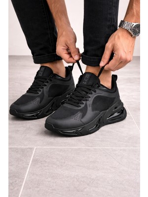 ModaOnn Erkek Siyah Air Taban Spor Ayakkabı Gold-Gümüş Detaylı Sneaker