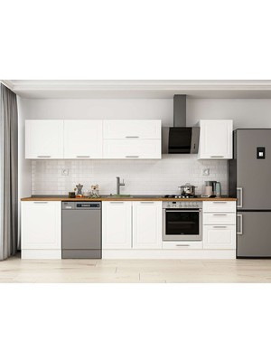 Alvinka 320X210 cm Klasik Mebran Mutfak Dolabı M-E90S60S50-2 Beyaz - Mdf