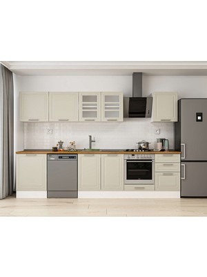 Alvinka 320X210 cm Klasik Mebran Mutfak Dolabı M-E90S60S50-3 Kumtaşı - Mdf