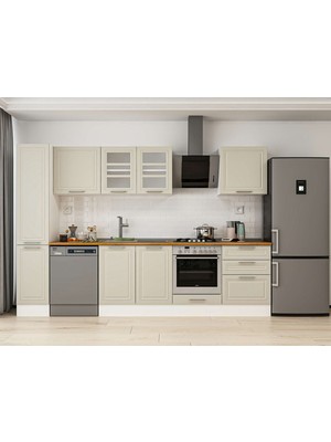 Alvinka 310X210 cm Klasik Mebran Mutfak Dolabı MB-E90B40S60-3 Kumtaşı - Mdf