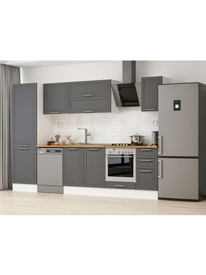 Alvinka 310X210 cm Klasik Mebran Mutfak Dolabı MB-E90B60S40-2 Antrasit - Suntalam