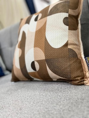 Nivemes Home Nıvemeshome Geometrik Bej-Kahve Desenli 45X45 Dolgulu Kırlent Kılıfı