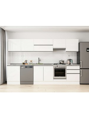 Alvinka 320X210 cm High Gloss Mutfak Dolabı M-E80S60S60-1 Beyaz - Suntalam