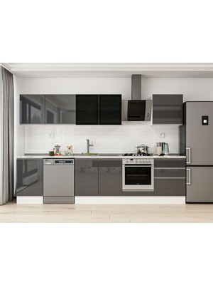 Alvinka 320X210 cm High Gloss Mutfak Dolabı M-E90S50S60-3 Antrasit - Mdf