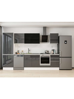 Alvinka 320X210 cm High Gloss Mutfak Dolabı MB-E90B60S50-3 Antrasit - Mdf