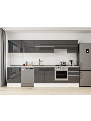 Alvinka 320X210 cm High Gloss Mutfak Dolabı M-E90S60S50-1 Antrasit - Mdf