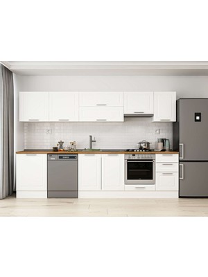 Alvinka 315X210 cm Klasik Mebran Mutfak Dolabı M-E90S60S45-1 Beyaz - Mdf