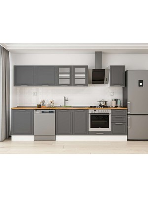 Alvinka 315X210 cm Klasik Mebran Mutfak Dolabı M-E90S60S45-3 Antrasit - Suntalam