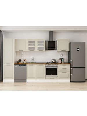 Alvinka 320X210 cm Klasik Mebran Mutfak Dolabı MB-E90B50S60-3 Kumtaşı - Mdf