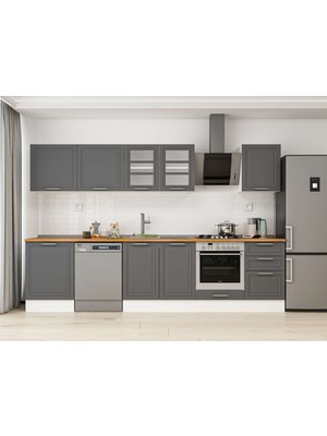 Alvinka 310X210 cm Klasik Mebran Mutfak Dolabı M-E80S60S50-3 Antrasit - Mdf