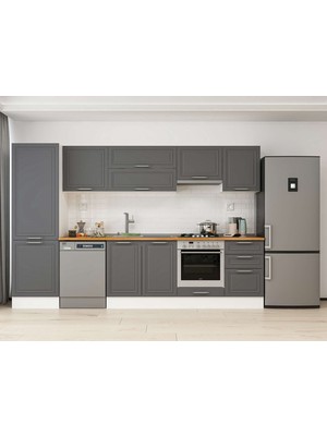 Alvinka 310X210 cm Klasik Mebran Mutfak Dolabı MB-E80B60S50-1 Antrasit - Mdf