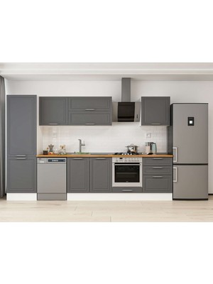 Alvinka 320X210 cm Klasik Mebran Mutfak Dolabı MB-E80B60S60-2 Antrasit - Mdf