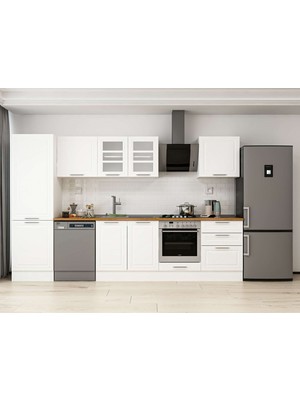 Alvinka 320X210 cm Klasik Mebran Mutfak Dolabı MB-E80B60S60-3 Beyaz - Suntalam