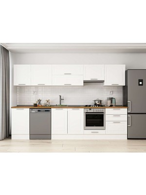 Alvinka 320X210 cm Klasik Mebran Mutfak Dolabı M-E90S50S60-1 Beyaz - Mdf