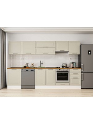 Alvinka 320X210 cm Klasik Mebran Mutfak Dolabı M-E90S60S50-1 Kumtaşı - Mdf