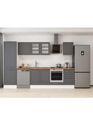 Alvinka 320X210 cm Klasik Mebran Mutfak Dolabı MB-E90B60S50-3 Antrasit - Suntalam