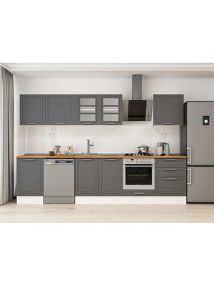 Alvinka 320X210 cm Klasik Mebran Mutfak Dolabı M-E90S50S60-3 Antrasit - Suntalam