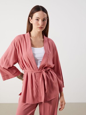 Lc Waikiki Yeni Sezon Şal Yaka Keten Karışımlı Oversize Kadın Kimono