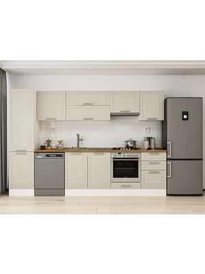 Alvinka 310X210 cm Klasik Mebran Mutfak Dolabı MB-E90B50S50-1 Kumtaşı - Mdf