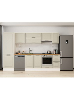 Alvinka 310X210 cm Klasik Mebran Mutfak Dolabı MB-E90B60S40-1 Kumtaşı - Mdf