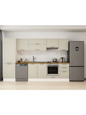 Alvinka 320X210 cm Klasik Mebran Mutfak Dolabı MB-E90B60S50-1 Kumtaşı - Mdf