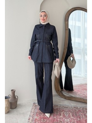 Molly Nelly Kadın Taş Baskılı Renkli Kot Pantolonlu Takım