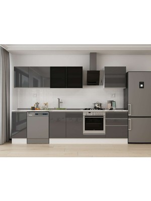 Alvinka 310X210 cm High Gloss Mutfak Dolabı M-E90S40S60-3 Antrasit - Suntalam