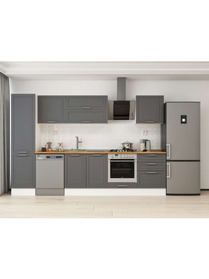 Alvinka 320X210 cm Klasik Mebran Mutfak Dolabı MB-E90B50S60-2 Antrasit - Mdf