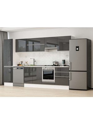 Alvinka 320X210 cm High Gloss Mutfak Dolabı MB-E90B50S60-1 Antrasit - Mdf