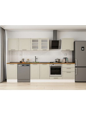 Alvinka 320X210 cm Klasik Mebran Mutfak Dolabı M-E90S50S60-3 Kumtaşı - Mdf