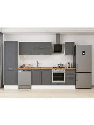 Alvinka 315X210 cm Klasik Mebran Mutfak Dolabı MB-E90B60S45-2 Antrasit - Suntalam