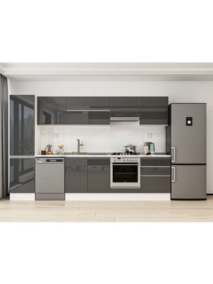 Alvinka 320X210 cm High Gloss Mutfak Dolabı MB-E90B50S60-1 Antrasit - Suntalam