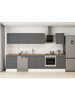 Alvinka 310X210 cm Klasik Mebran Mutfak Dolabı M-E80S60S50-2 Antrasit - Mdf