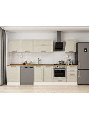 Alvinka 310X210 cm Klasik Mebran Mutfak Dolabı M-E80S60S50-2 Kumtaşı - Mdf