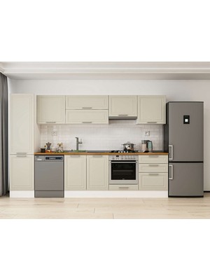 Alvinka 310X210 cm Klasik Mebran Mutfak Dolabı MB-E80B50S60-1 Kumtaşı - Suntalam