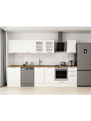 Alvinka 310X210 cm Klasik Mebran Mutfak Dolabı M-E90S60S40-3 Beyaz - Mdf