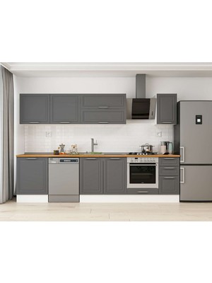 Alvinka 310X210 cm Klasik Mebran Mutfak Dolabı M-E90S60S40-2 Antrasit - Mdf