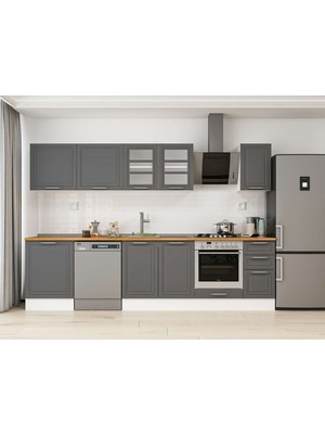 Alvinka 310X210 cm Klasik Mebran Mutfak Dolabı M-E90S60S40-3 Antrasit - Suntalam
