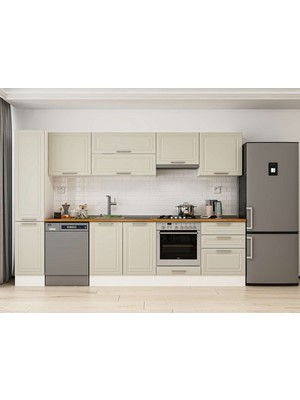 Alvinka 310X210 cm Klasik Mebran Mutfak Dolabı MB-E90B40S60-1 Kumtaşı - Mdf