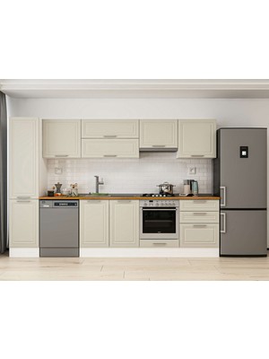 Alvinka 315X210 cm Klasik Mebran Mutfak Dolabı MB-E90B45S60-1 Kumtaşı - Mdf