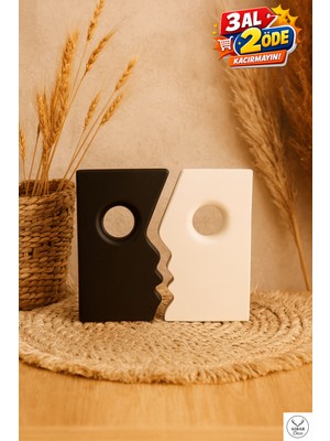 Aibar Dekoratif Siyah & Beyaz Minimal Yüz Figürü | Modern Bohem Kitaplık & Tv Ünitesi Aksesuarı (15X9 Cm)