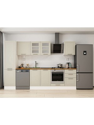 Alvinka 310X210 cm Klasik Mebran Mutfak Dolabı MB-E90B50S50-3 Kumtaşı - Suntalam