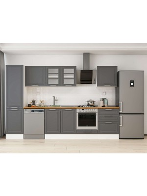 Alvinka 320X210 cm Klasik Mebran Mutfak Dolabı MB-E90B50S60-3 Antrasit - Mdf