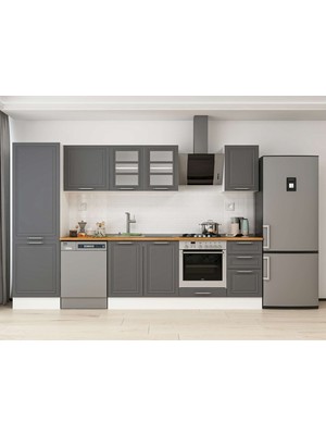 Alvinka 315X210 cm Klasik Mebran Mutfak Dolabı MB-E90B60S45-3 Antrasit - Suntalam