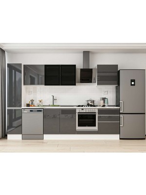 Alvinka 310X210 cm High Gloss Mutfak Dolabı MB-E90B40S60-3 Antrasit - Suntalam