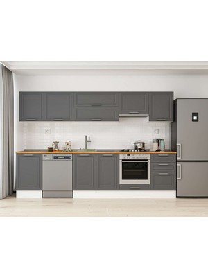 Alvinka 310X210 cm Klasik Mebran Mutfak Dolabı M-E90S50S50-1 Antrasit - Suntalam
