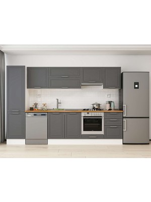 Alvinka 310X210 cm Klasik Mebran Mutfak Dolabı MB-E90B50S50-1 Antrasit - Mdf
